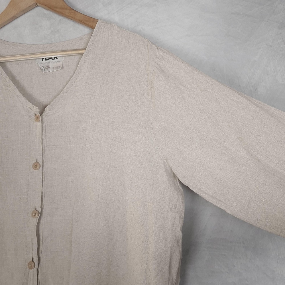 Flax Cream Button-Front V-Neck Tunic - Picture 5 of 16